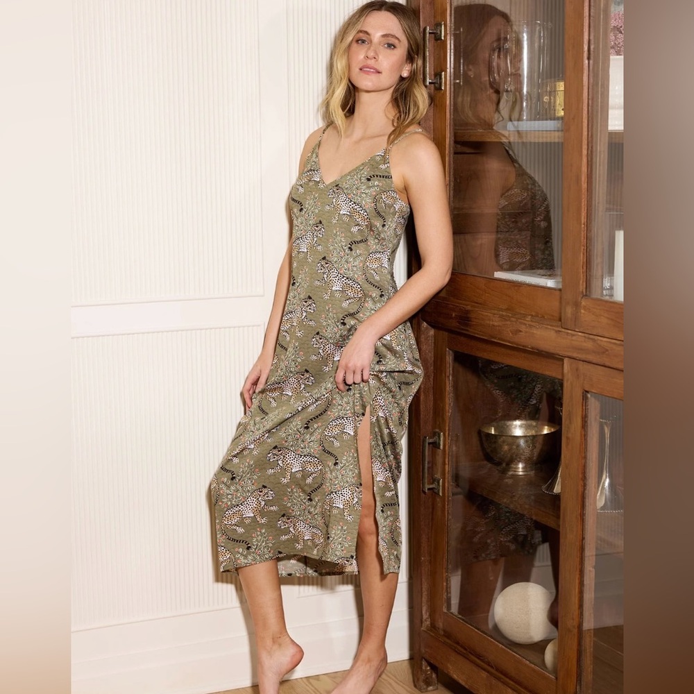 Printfresh Women’s Olive Bagheera Eco Satin Nightgown Small S Pajamas Gown
